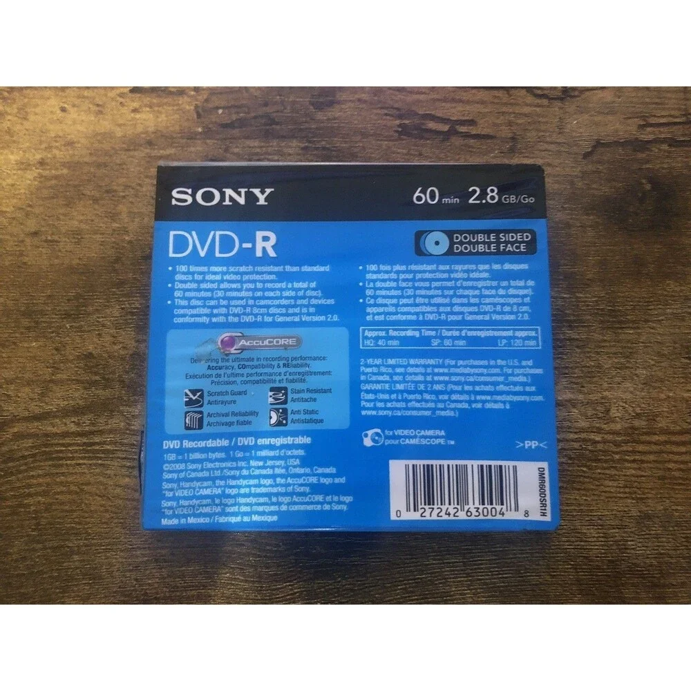 New Sony Handycam Dvd-r Discs 60 Mins 2.8gb Double Sided Double Face Camcorder